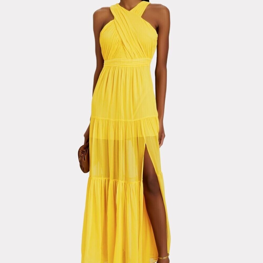 NWT VERONICA BEARD Florencia YELLOW Crinkle Silk EVENING DRESS MOB PROM 4 $698!